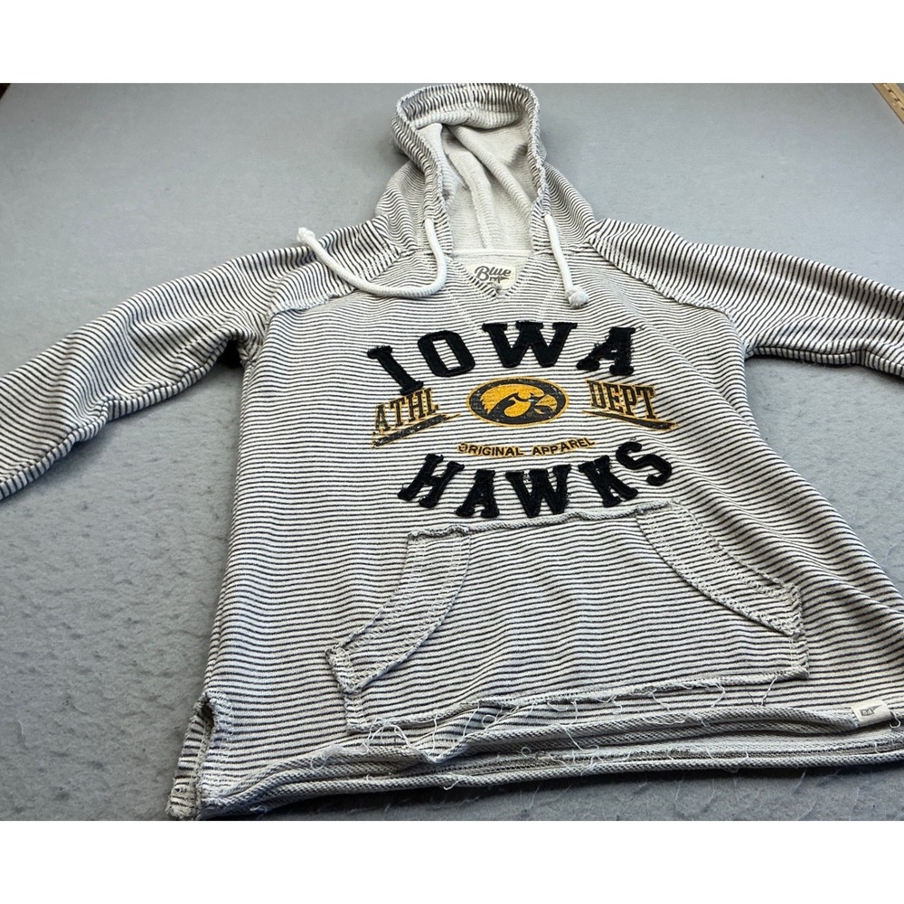 Blue 84 Iowa Hawkeyes Striped Hoodie Distressed Graphic Size S Collegiate Style